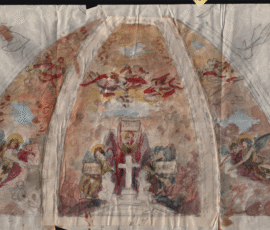 Une première esquisse des peintures sur la voûte du sanctuaire que le prêtre-artiste n'a pas adopté.
A sketch made for the sanctuary's ceiling that the priest-artist did not use.