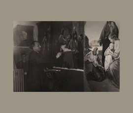 Le curé Charles Maillard, dans son studio, qui met la touche finale sur plusieurs autres chefs-d'oeuvre.
Father Charles Maillard, in his studio, completing many more masterpieces.