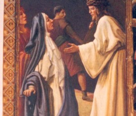 Jésus rencontre sa T-Ste. Mère.
Jesus meets His Holy Mother.