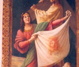 Véronique essuie la face de Jésus.
Veronica wipes the face of Jesus.