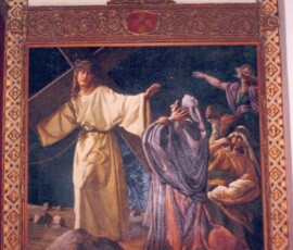 Jésus console les femmes de Jérusalem.
Jesus consoles the women of Jerusalem.