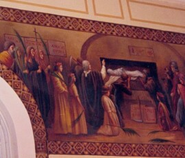 Philomène est conduite aux catacombes pour y être ensevelie.
Philomena is taken to the catacombs to be buried.