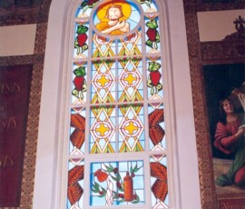 Saint Jean le Baptiste – Sacrement du Baptême – représenté par une coquille et de l’eau.
Saint John the Baptist – Sacrament of Baptism – represented by a shell and water.